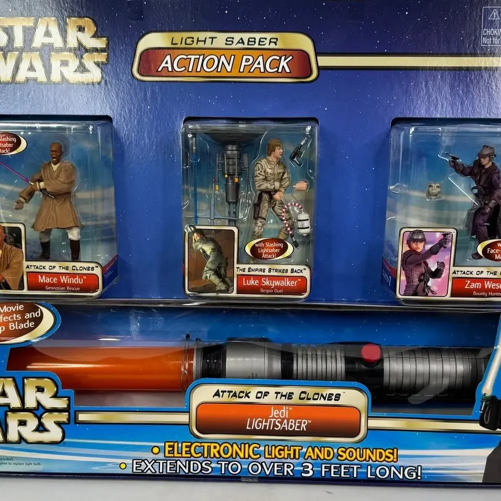 Star Wars LightSaber Action Pack W/Orange Jedi Saber & 3 Figures Sams Club Excl.